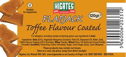 Picture of HIGATES TOFFEE FLAPJACK 120GR